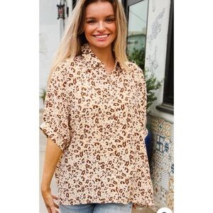 New. Mittoshop Leopard Print Button-Up Blouse